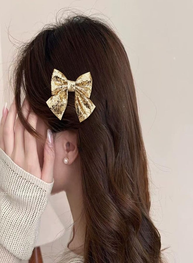 Sdopbinbin Gold Glitter Bow Hair Clips Barrettes for Girls Women Bling Christmas Ribbon Hair Clip Bow Alligator Hair Clips Gold Glitter Christmas Hair Accessories for Girls Women Hair Bows Clip Barrettes 2Pcs - Image 5